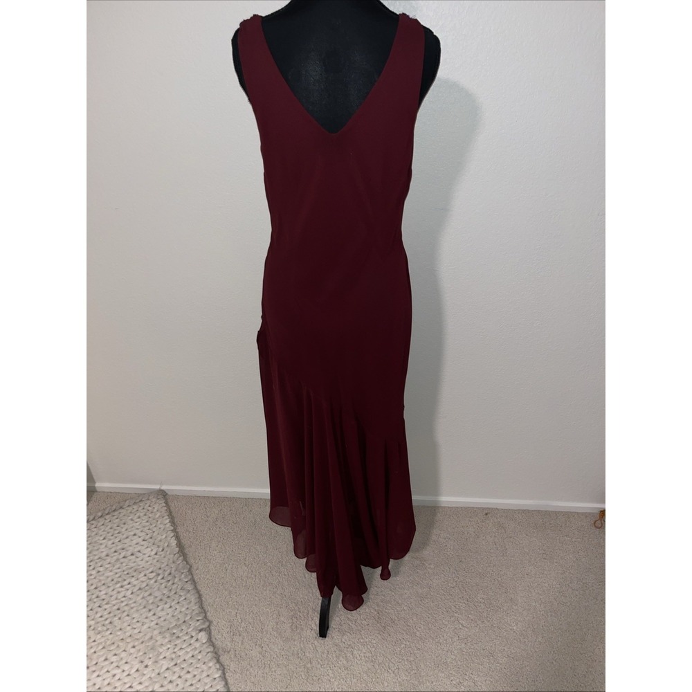 Vintage Fiesta Beaded Burgundy Dress Sz L Asymmetrical Chiffon Party Dress - Picture 5 of 7